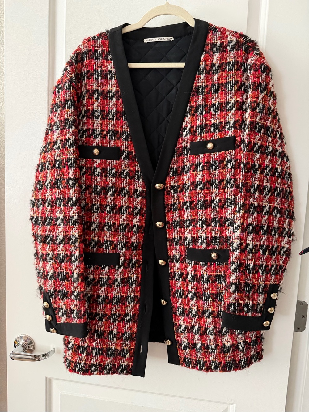 Like new Alessandra Rich Red, Black and White Tweed puffer Jacket